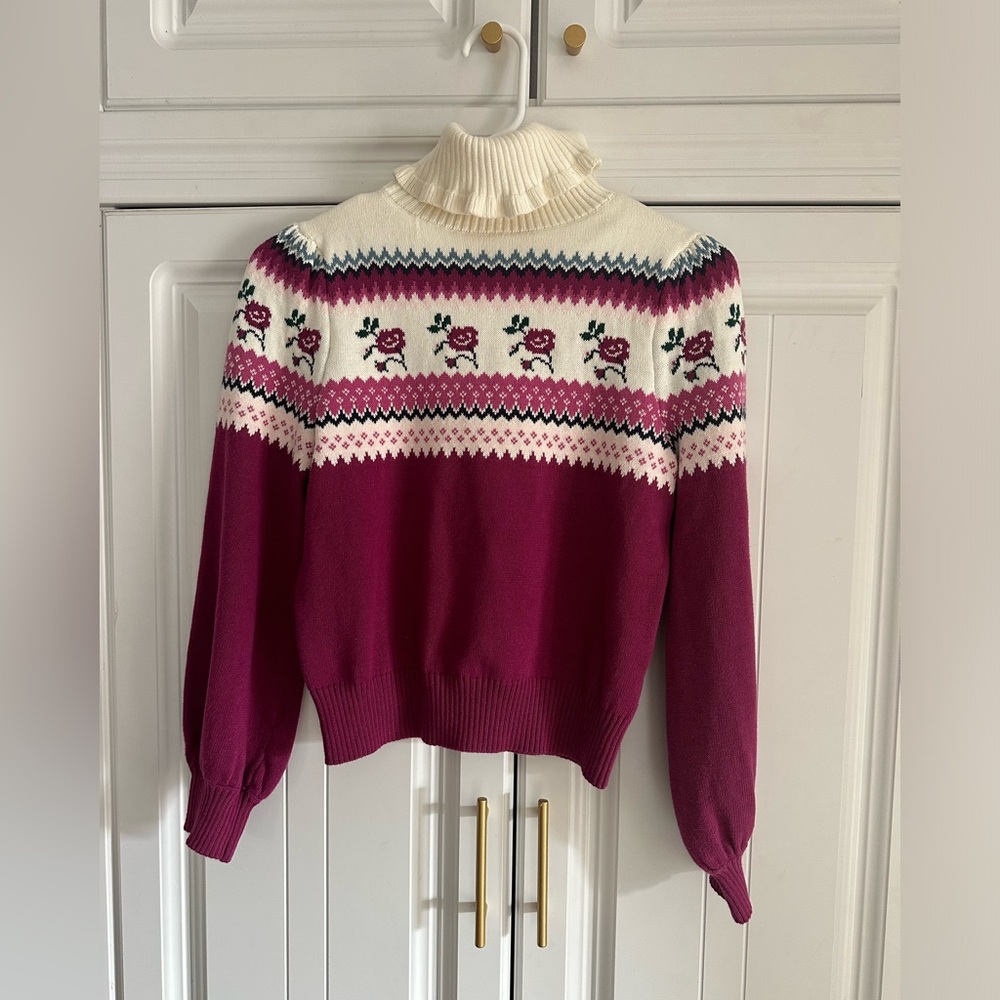 Floral Knit Sweater - Cream and Purple